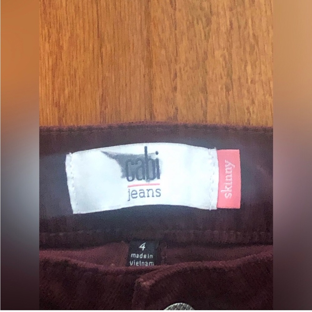 NWOT CABI Burgundy Maroon Wine Vineyard Corduroy Size 4 Skinny Pants Fall Winter - Picture 8 of 10